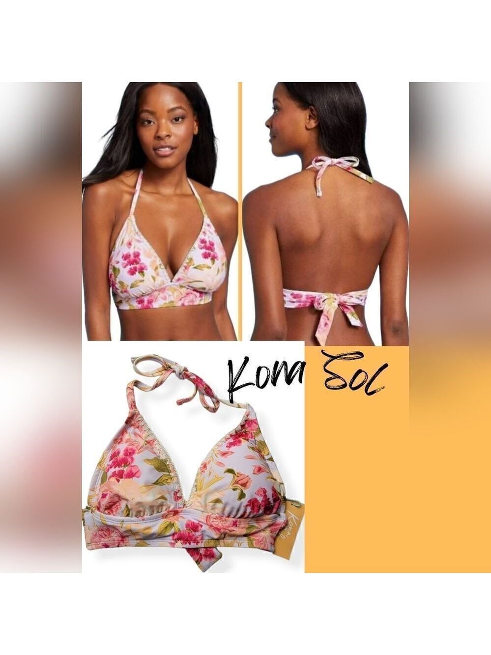 Kona Sol Floral Halter Bikini Top Small 4-6